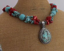 Load image into Gallery viewer, Faux Turquoise &amp; Red Bead Necklace
