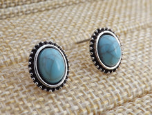 Load image into Gallery viewer, Faux Turquoise &amp; Silver Oval Stud Earrings
