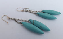 Load image into Gallery viewer, Faux Turquoise &amp; Silver Tone Chain Drop Earrings on Sterling Silver Hooks
