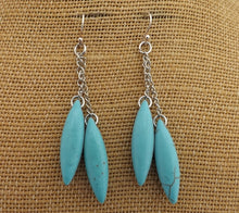 Load image into Gallery viewer, Faux Turquoise &amp; Silver Tone Chain Drop Earrings on Sterling Silver Hooks
