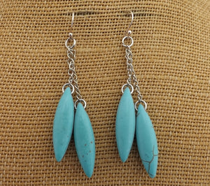 Faux Turquoise & Silver Tone Chain Drop Earrings on Sterling Silver Hooks