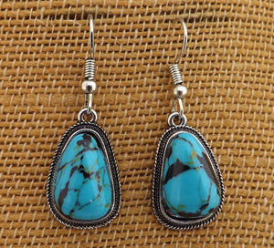 Faux Turquoise & Silver Tone Drop Earrings