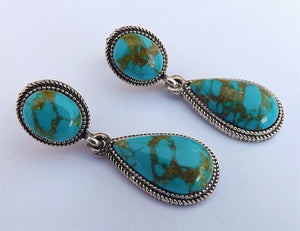 Faux Turquoise & Silver Tone Drop Earrings, Stud Setting