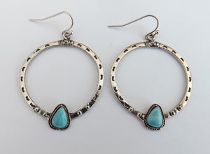 Faux Turquoise & Silver Tone Round Drop Earrings