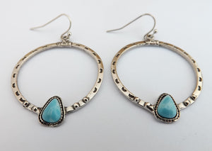 Faux Turquoise & Silver Tone Round Drop Earrings