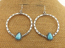 Load image into Gallery viewer, Faux Turquoise &amp; Silver Tone Round Drop Earrings
