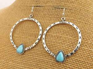 Faux Turquoise & Silver Tone Round Drop Earrings