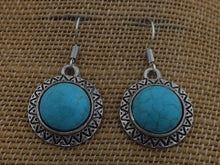 Load image into Gallery viewer, Faux Turquoise &amp; Silver Tone Round Drop Earrings
