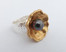 Load image into Gallery viewer, Faux Warm Grey Crushed Seashell Pearl, Gold &amp; Silver Tone Ring (size 8)
