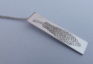 Feather in Rectangle Silver Tone Pendant Necklace