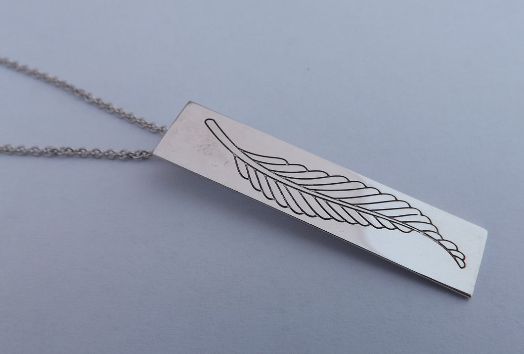 Feather in Rectangle Silver Tone Pendant Necklace