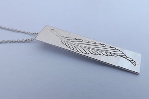 Feather in Rectangle Silver Tone Pendant Necklace