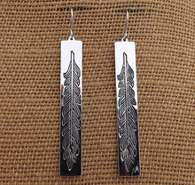 Load image into Gallery viewer, Fern in Long Rectangle, Silver Tone Drop Earrings
