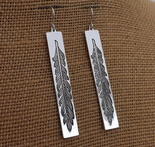 Load image into Gallery viewer, Fern in Long Rectangle, Silver Tone Drop Earrings
