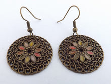 Load image into Gallery viewer, Floral Autumn Bronze Tone Round Earrings
