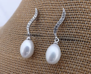 Freshwater Pearl & Diamantes Drop Stud Earrings