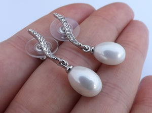 Freshwater Pearl & Diamantes Drop Stud Earrings