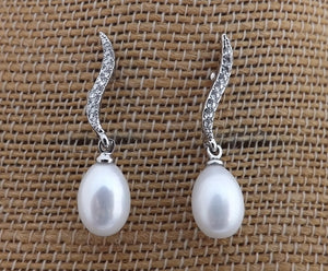 Freshwater Pearl & Diamantes Drop Stud Earrings