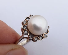 Load image into Gallery viewer, Freshwater Pearl, Faux Diamond and Sterling Silver Ring (size 8)
