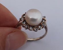 Load image into Gallery viewer, Freshwater Pearl, Faux Diamond and Sterling Silver Ring (size 8)
