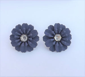 Frosted Blue Flower Stud Earrings