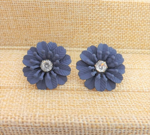 Frosted Blue Flower Stud Earrings