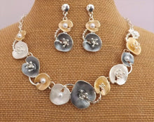 Load image into Gallery viewer, Frosted Grey, Gold &amp; Silver Tone Necklace &amp; Earrings Set
