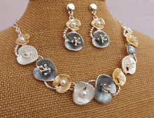 Load image into Gallery viewer, Frosted Grey, Gold &amp; Silver Tone Necklace &amp; Earrings Set
