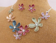 Load image into Gallery viewer, Frosted Multi Colour Flower Necklace &amp; Earrings Set
