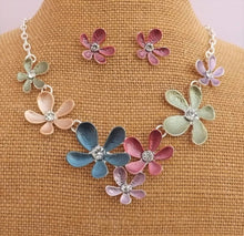 Load image into Gallery viewer, Frosted Multi Colour Flower Necklace &amp; Earrings Set
