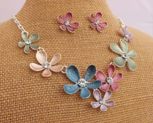 Load image into Gallery viewer, Frosted Multi Colour Flower Necklace &amp; Earrings Set
