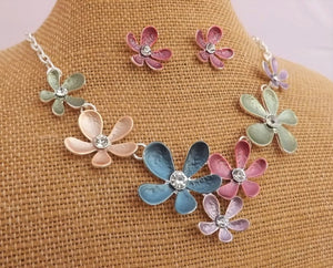 Frosted Multi Colour Flower Necklace & Earrings Set