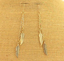 Load image into Gallery viewer, Gold Tone Feather Drop Earrings
