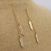 Load image into Gallery viewer, Gold Tone Feather Drop Earrings
