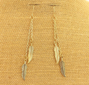 Gold Tone Feather Drop Earrings