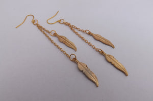 Gold Tone Feather Drop Earrings