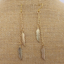 Load image into Gallery viewer, Gold Tone Feather Drop Earrings
