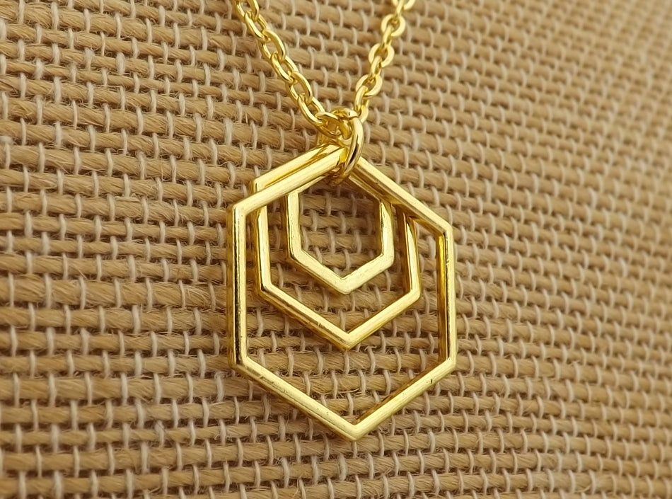 Gold Tone Hexagon Pendant Necklace