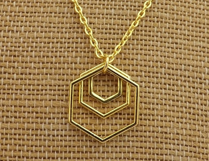 Gold Tone Hexagon Pendant Necklace