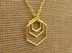 Gold Tone Hexagon Pendant Necklace