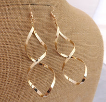 Load image into Gallery viewer, Gold Tone Long Twist Drop Earrings
