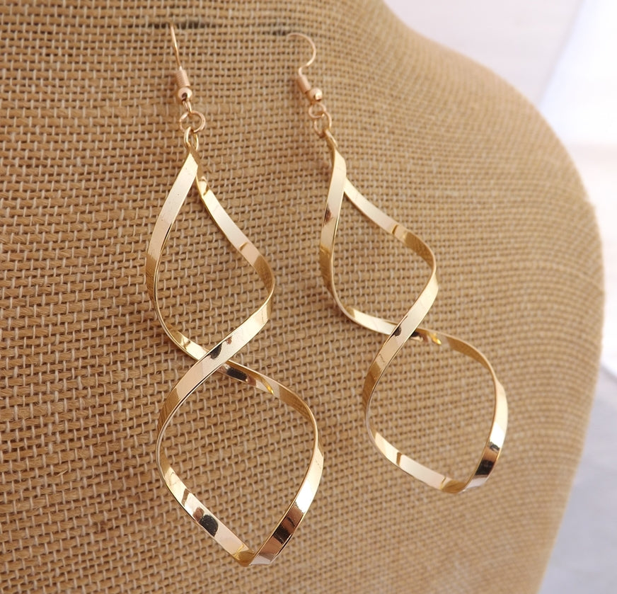 Gold Tone Long Twist Drop Earrings