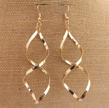 Load image into Gallery viewer, Gold Tone Long Twist Drop Earrings
