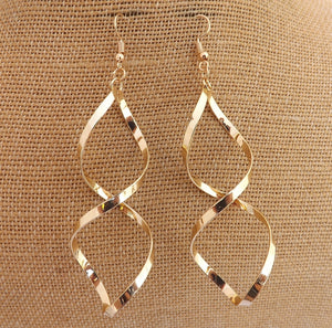 Gold Tone Long Twist Drop Earrings