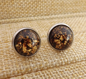 Gold & Black Glittery Stud Earrings