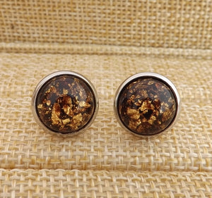 Gold & Black Glittery Stud Earrings