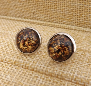 Gold & Black Glittery Stud Earrings