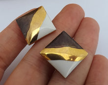 Load image into Gallery viewer, Gold, Brown &amp; White Vintage Square Stud Earrings
