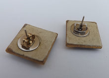 Load image into Gallery viewer, Gold, Brown &amp; White Vintage Square Stud Earrings
