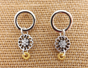 Gold & Silver Drop Earrings on Stud Setting